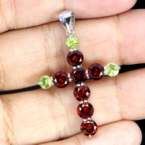 925 Sterling Silver Pendant Round Mozambique Garnet Peridot Gemstone Jewelry