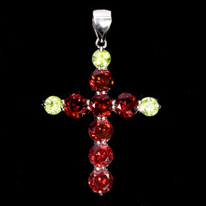 925 Sterling Silver Pendant Round Mozambique Garnet Peridot Gemstone Jewelry