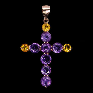 925 Sterling Silver Pendant Round Amethyst 5mm Citrine Cross Gemstone Jewelry