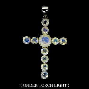 925 Sterling Silver Pendant Round Moonstone 6.5mm Cross Natural Gemstone Jewelry