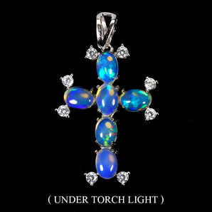 925 Sterling Silver Pendant Oval Fire Opal 7x5mm Cross Natural Gemstone Jewelry