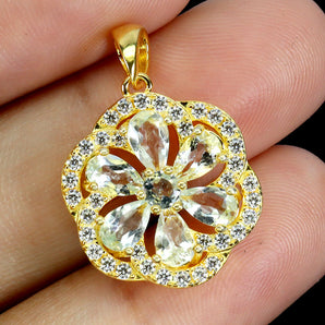 925 Sterling Silver Pendant Pear Aquamarine 5x3mm Flower Gemstone Jewelry