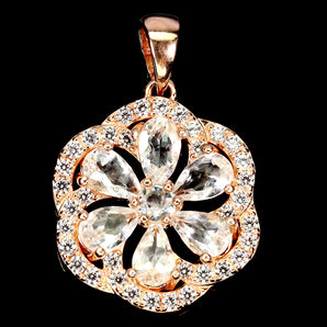 925 Sterling Silver Pendant Pear Aquamarine 5x3mm Flower Gemstone Jewelry