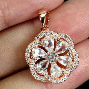 925 Sterling Silver Pendant Pear Aquamarine 5x3mm Flower Gemstone Jewelry