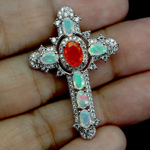 925 Sterling Silver Pendant Oval Orange Opal 7x5mm Fire Opal Gemstone Jewelry