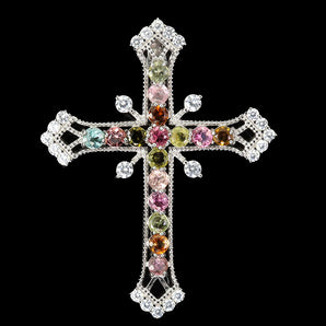 925 Sterling Silver Pendant Round Tourmaline 3.5mm Cross Gemstone Jewelry