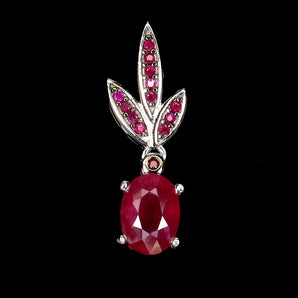 925 Sterling Silver Pendant Oval Ruby 7x5mm Ruby Myanmar Diamond Cut Gemstone