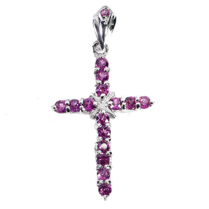 925 Sterling Silver Pendant Round Rhodolite Garnet Cross Gemstone Jewelry