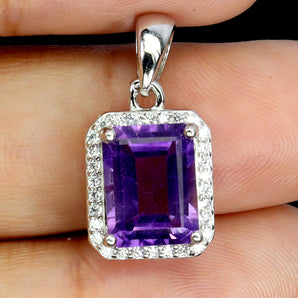 925 Sterling Silver Pendant Octagon Amethyst 9x7mm Natural Gemstone Jewelry