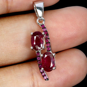 925 Sterling Silver Pendant Oval Ruby 6x4mm Ruby Diamond Cut Gemstone Jewelry