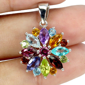 925 Sterling Silver Pendant Marquise Peridot Citrine Iolite Gemstone Jewelry
