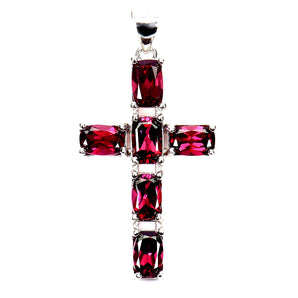 925 Sterling Silver Pendant Octagon Rhodolite 6x4mm Cross Gemstone Jewelry