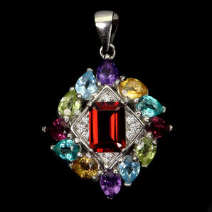 925 Sterling Silver Pendant Octagon Mozambique 7x5mm Citrine Gemstone Jewelry