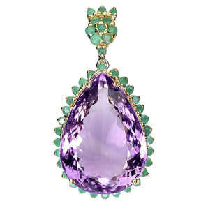 925 Sterling Silver Pendant Pear Amethyst 54ct Emerald Handmade Gemstone Jewelry