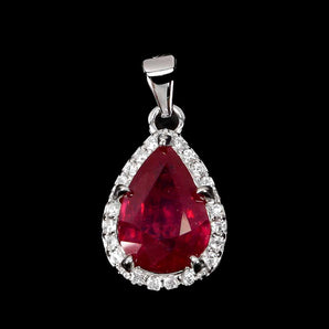 925 Sterling Silver Pendant Pear Ruby 10x7mm Natural Gemstone Jewelry