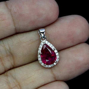 925 Sterling Silver Pendant Pear Ruby 10x7mm Natural Gemstone Jewelry