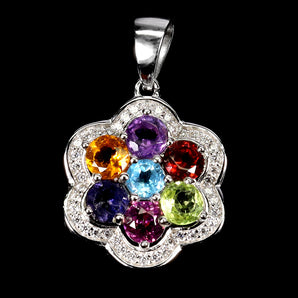 925 Sterling Silver Pendant Round Amethyst 4mm Citrine Iolite Peridot Gemstone
