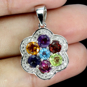 925 Sterling Silver Pendant Round Amethyst 4mm Citrine Iolite Peridot Gemstone