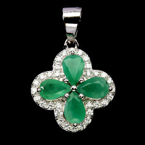 925 Sterling Silver Pendant Pear Emerald 6x4mm Flower Natural Gemstone Jewelry