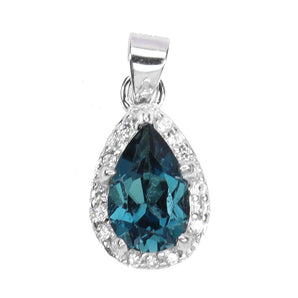 925 Sterling Silver Pendant Pear London Blue Topaz 7x5mm Gemstone Jewelry