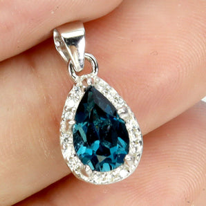 925 Sterling Silver Pendant Pear London Blue Topaz 7x5mm Gemstone Jewelry