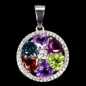 925 Sterling Silver Pendant Trilliant Amethyst 5mm Peridot Gemstone Jewelry