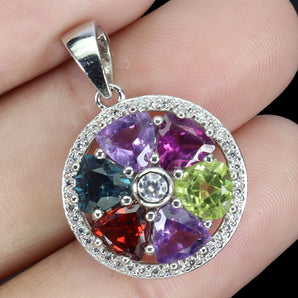 925 Sterling Silver Pendant Trilliant Amethyst 5mm Peridot Gemstone Jewelry