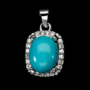 925 Sterling Silver Pendant Oval Turquoise 9x7mm Natural Gemstone Jewelry