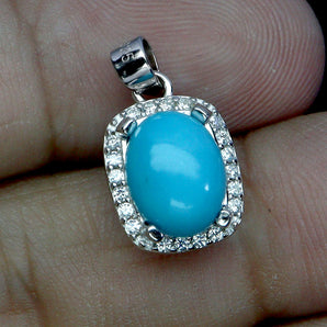 925 Sterling Silver Pendant Oval Turquoise 9x7mm Natural Gemstone Jewelry