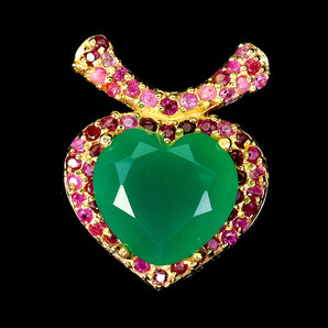 925 Sterling Silver Pendant Heart Aventurine 11mm Ruby Natural Gemstone Jewelry
