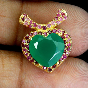 925 Sterling Silver Pendant Heart Aventurine 11mm Ruby Natural Gemstone Jewelry