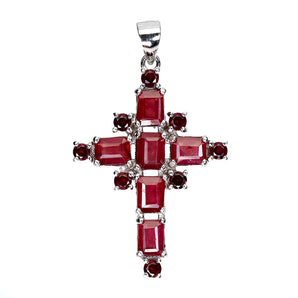 925 Sterling Silver Pendant Octagon Ruby 5x3mm Cross Natural Gemstone Jewelry