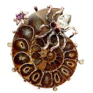 925 Sterling Silver Pendant Ammonite Fossil 50x40mm Handmade Gemstone Jewelry