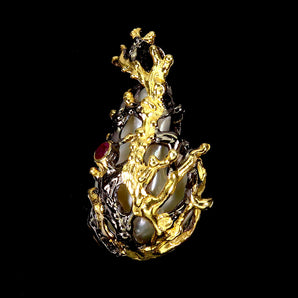 925 Sterling Silver Pendant Round Ruby Myanmar Pearl Natural Gemstone Jewelry