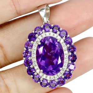 925 Sterling Silver Pendant Oval Amethyst 14x10mm Natural Gemstone Jewelry
