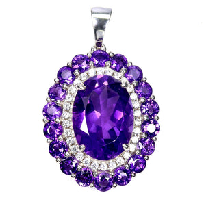 925 Sterling Silver Pendant Oval Amethyst 14x10mm Natural Gemstone Jewelry