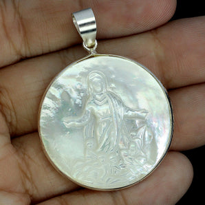 925 Sterling Silver Pendant Round Mother Of Pearl 29mm Natural Gemstone Jewelry