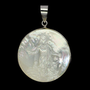 925 Sterling Silver Pendant Round Mother Of Pearl 29mm Natural Gemstone Jewelry
