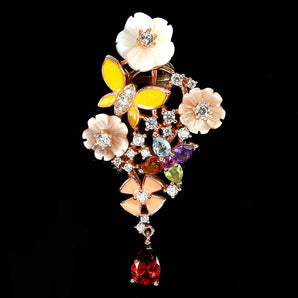 925 Sterling Silver Pendant Pear Rhodolite Garnet Topaz 7x5mm Mop Gemstone