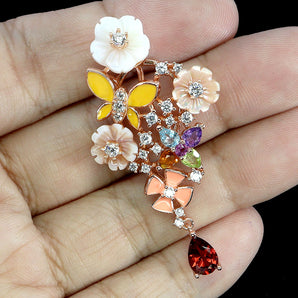 925 Sterling Silver Pendant Pear Rhodolite Garnet Topaz 7x5mm Mop Gemstone