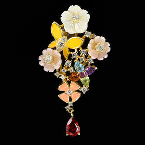 925 Sterling Silver Pendant Pear Rhodolite Garnet Topaz 7x5mm Mop Gemstone