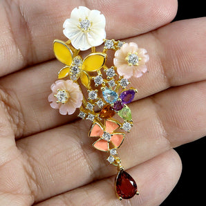 925 Sterling Silver Pendant Pear Rhodolite Garnet Topaz 7x5mm Mop Gemstone