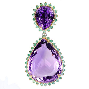 925 Sterling Silver Pendant Pear Amethyst 64ct Emerald Handmade Gemstone Jewelry