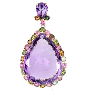 925 Sterling Silver Pendant Pear Amethyst 68ct Tourmaline Handmade Gemstone