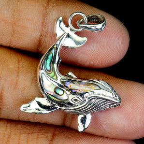 925 Sterling Silver Pendant Fancy Mother Of Pearl Dolphin Gemstone Jewelry