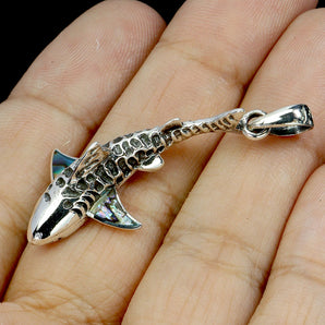 925 Sterling Silver Pendant Fancy Mother Of Pearl Shark Natural Gemstone Jewelry