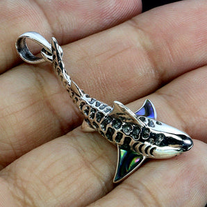 925 Sterling Silver Pendant Fancy Mother Of Pearl Shark Natural Gemstone Jewelry