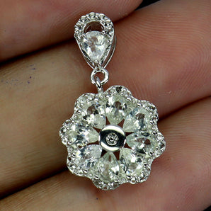 925 Sterling Silver Pendant Pear White Sapphire Ceylon 4x3mm Gemstone Jewelry