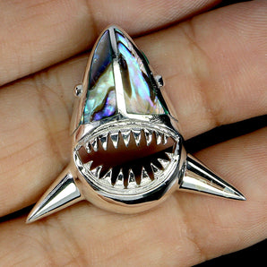 925 Sterling Silver Pendant Fancy Mother Of Pearl Shark Gemstone Jewelry