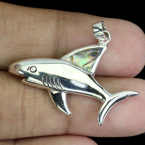 925 Sterling Silver Pendant Fancy Mother Of Pearl 10x8mm Shark Gemstone Jewelry